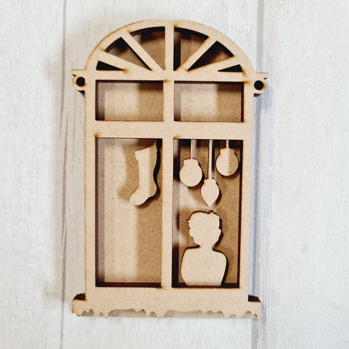 SALE - MDF Winter Window Boy BB64 - Olifantjie - Wooden - MDF - Lasercut - Blank - Craft - Kit - Mixed Media - UK