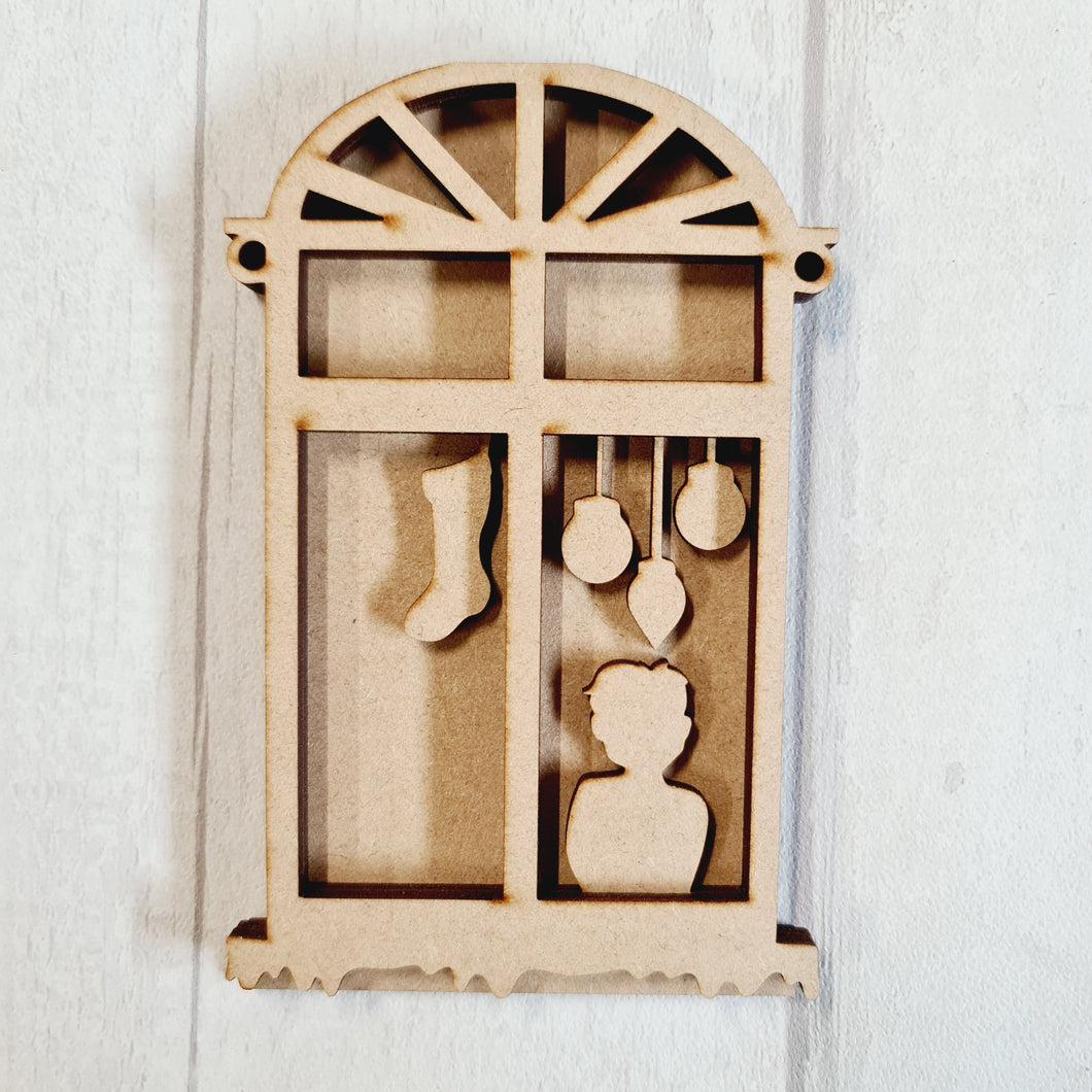 SALE - MDF Winter Window Boy BB64 - Olifantjie - Wooden - MDF - Lasercut - Blank - Craft - Kit - Mixed Media - UK