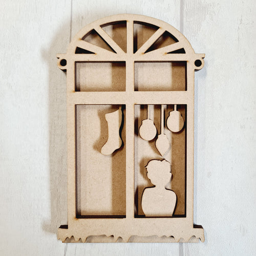 SALE - MDF Winter Window Boy 20cm BB67 - Olifantjie - Wooden - MDF - Lasercut - Blank - Craft - Kit - Mixed Media - UK