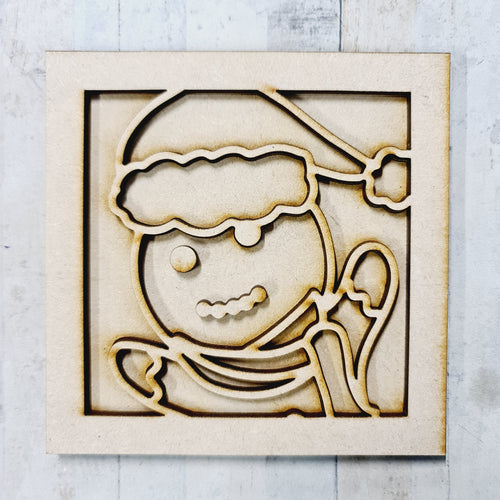 OL4053  - MDF Ladder Insert Tile - Christmas Gingerbread 2 Tile doodle - Olifantjie - Wooden - MDF - Lasercut - Blank - Craft - Kit - Mixed Media - UK