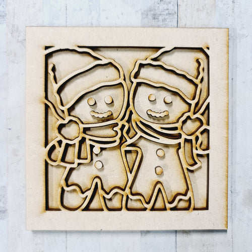 OL4055  - MDF Ladder Insert Tile - Christmas Gingerbread Couple Tile doodle - Olifantjie - Wooden - MDF - Lasercut - Blank - Craft - Kit - Mixed Media - UK
