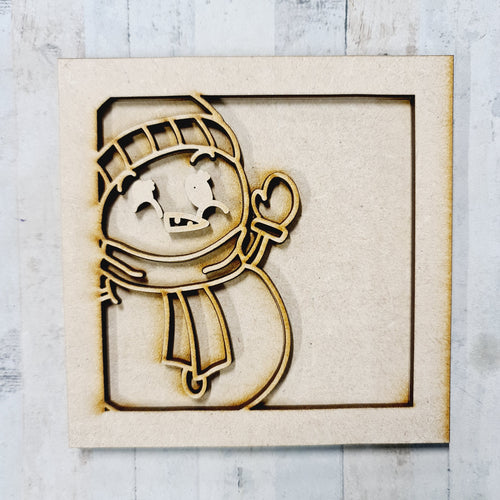 OL4057 - MDF Ladder Insert Tile - Christmas Snowman 1 Tile doodle - Olifantjie - Wooden - MDF - Lasercut - Blank - Craft - Kit - Mixed Media - UK
