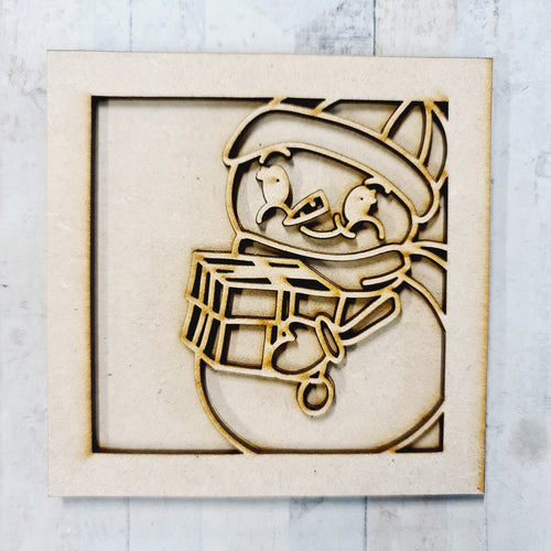 OL4058 - MDF Ladder Insert Tile - Christmas Snowman 2 Tile doodle - Olifantjie - Wooden - MDF - Lasercut - Blank - Craft - Kit - Mixed Media - UK