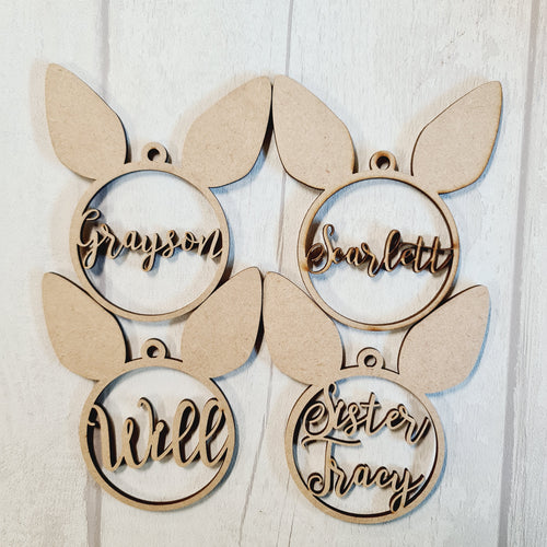 SALE - MDF Set of 4 Bunny Names BB41 - Olifantjie - Wooden - MDF - Lasercut - Blank - Craft - Kit - Mixed Media - UK