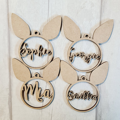 SALE - MDF Set of 4 Bunny Names BB42 - Olifantjie - Wooden - MDF - Lasercut - Blank - Craft - Kit - Mixed Media - UK