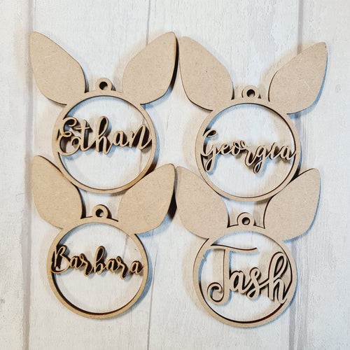 SALE - MDF Set of 4 Bunny Names BB44 - Olifantjie - Wooden - MDF - Lasercut - Blank - Craft - Kit - Mixed Media - UK