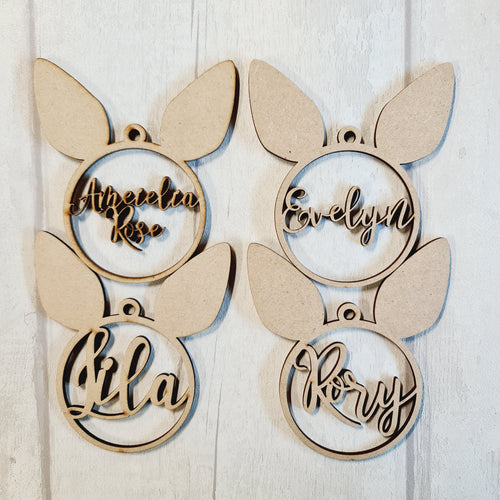 SALE - MDF Set of 4 Bunny Names BB45 - Olifantjie - Wooden - MDF - Lasercut - Blank - Craft - Kit - Mixed Media - UK