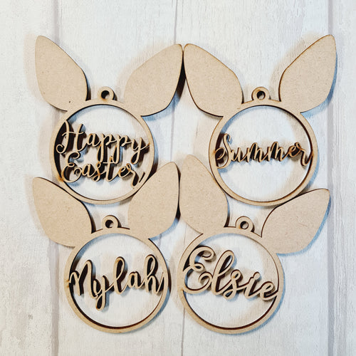 SALE - MDF Set of 4 Bunny Names BB47 - Olifantjie - Wooden - MDF - Lasercut - Blank - Craft - Kit - Mixed Media - UK