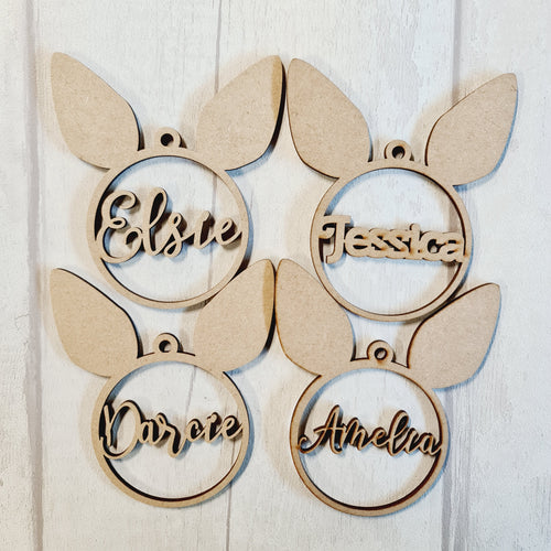 SALE - MDF Set of 4 Bunny Names BB48 - Olifantjie - Wooden - MDF - Lasercut - Blank - Craft - Kit - Mixed Media - UK