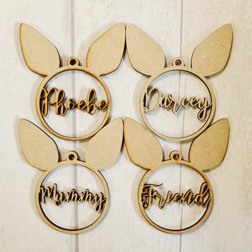 SALE - MDF Set of 4 Bunny Names BB53 - Olifantjie - Wooden - MDF - Lasercut - Blank - Craft - Kit - Mixed Media - UK