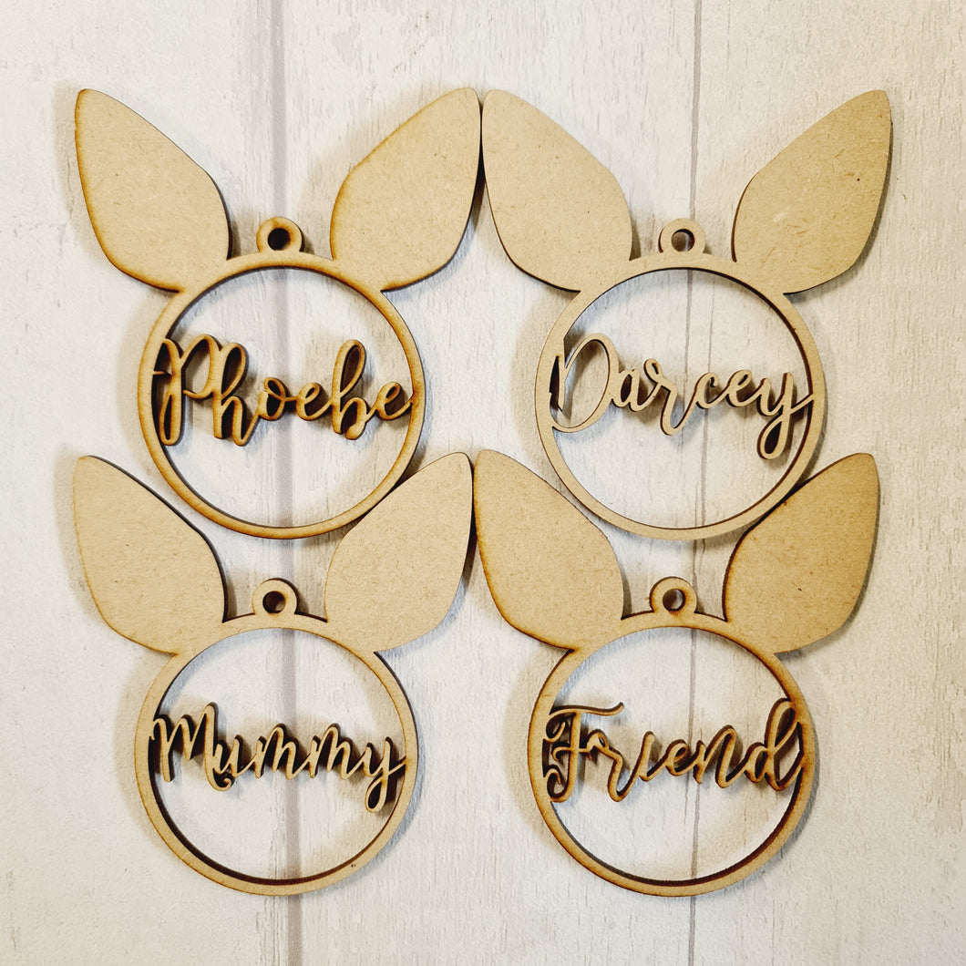 SALE - MDF Set of 4 Bunny Names BB53 - Olifantjie - Wooden - MDF - Lasercut - Blank - Craft - Kit - Mixed Media - UK