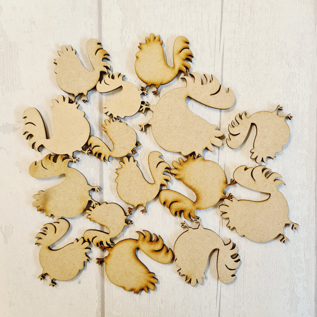 SALE - MDF Bag of Roosters BB35 - Olifantjie - Wooden - MDF - Lasercut - Blank - Craft - Kit - Mixed Media - UK