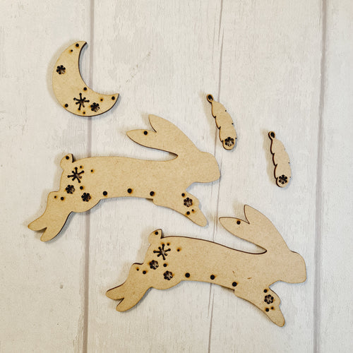 SALE - MDF Bunny Moon Hare BB68 - Olifantjie - Wooden - MDF - Lasercut - Blank - Craft - Kit - Mixed Media - UK