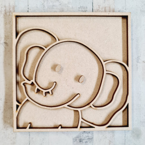 OL3332  - MDF Ladder Insert Tile - Doodle Elephant - Olifantjie - Wooden - MDF - Lasercut - Blank - Craft - Kit - Mixed Media - UK