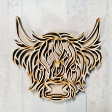 OL3522 - MDF Mini (8cm) Highland Cow with Backing - Olifantjie - Wooden - MDF - Lasercut - Blank - Craft - Kit - Mixed Media - UK