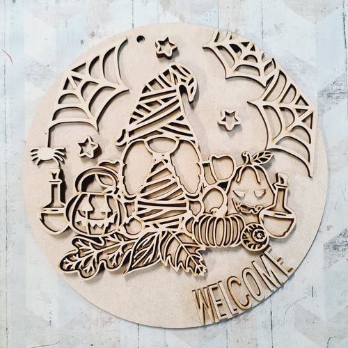 OL2279 - MDF Doodle Gnome Gonk  -  Halloween - Female Mummy Pumpkin plaque personalised - Olifantjie - Wooden - MDF - Lasercut - Blank - Craft - Kit - Mixed Media - UK