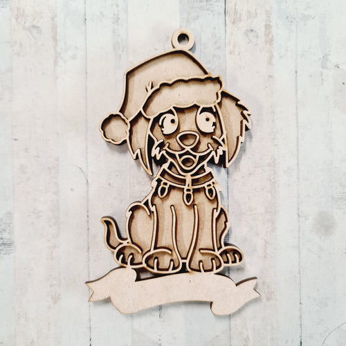 OL3539 - MDF Doodle Cute Christmas Hanging - Dog - with or without banner - Olifantjie - Wooden - MDF - Lasercut - Blank - Craft - Kit - Mixed Media - UK