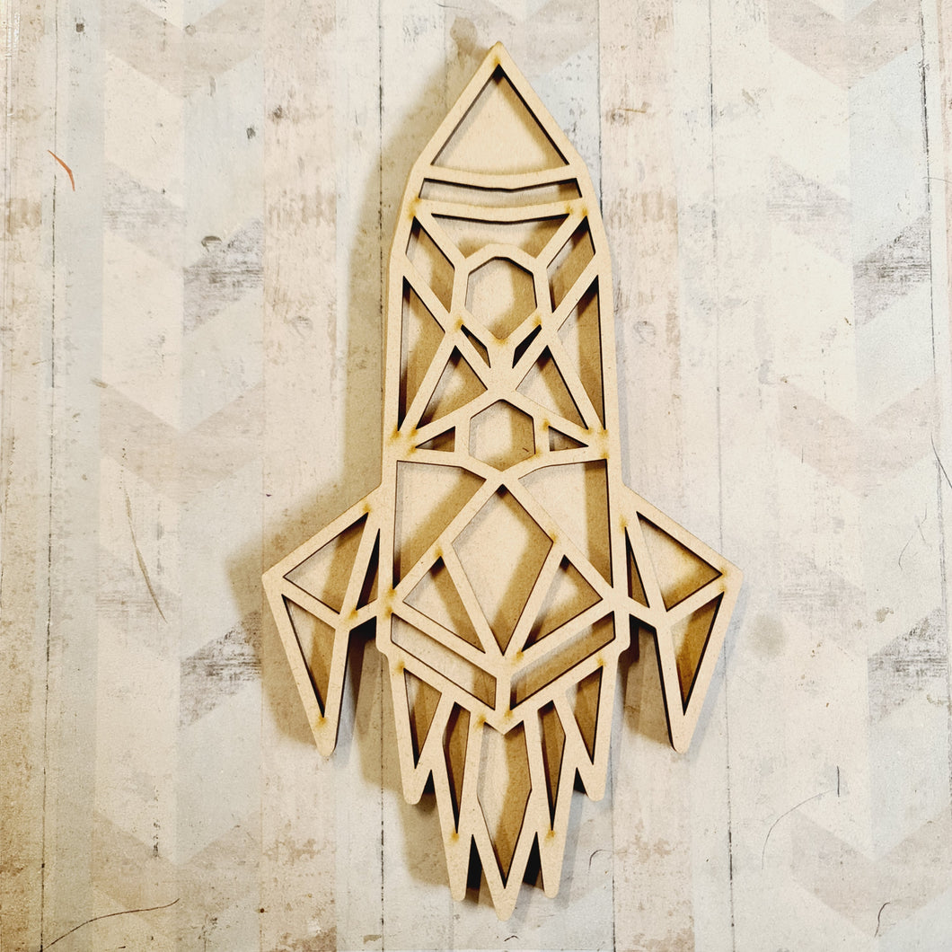 OL3556 - Geometric Shape (optional backing) - Rocket - Olifantjie - Wooden - MDF - Lasercut - Blank - Craft - Kit - Mixed Media - UK