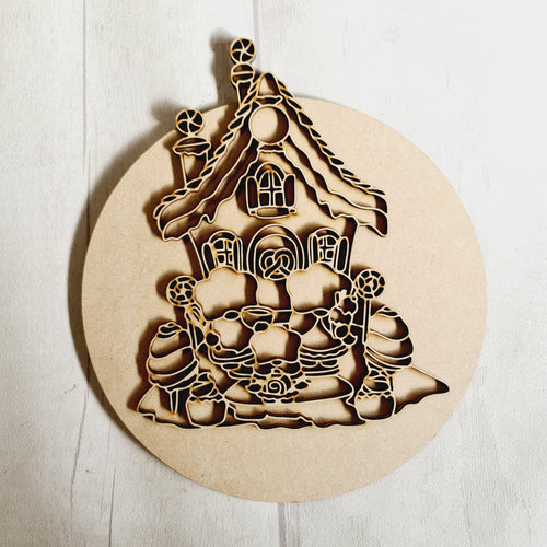 OL3554 - MDF  Doodle Christmas - Gnome Gingerbread Bakery House  Layered Plaque - Olifantjie - Wooden - MDF - Lasercut - Blank - Craft - Kit - Mixed Media - UK