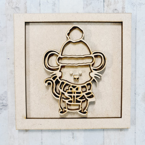 OL3346 - MDF Ladder Insert Tile - Winter mouse doodle - Olifantjie - Wooden - MDF - Lasercut - Blank - Craft - Kit - Mixed Media - UK