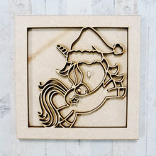 OL4049 - MDF Ladder Insert Tile - Christmas Unicorn 2 Tile doodle - Olifantjie - Wooden - MDF - Lasercut - Blank - Craft - Kit - Mixed Media - UK