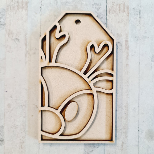 OL3598 - MDF Christmas Tag Hanging - Reindeer 2 - Olifantjie - Wooden - MDF - Lasercut - Blank - Craft - Kit - Mixed Media - UK