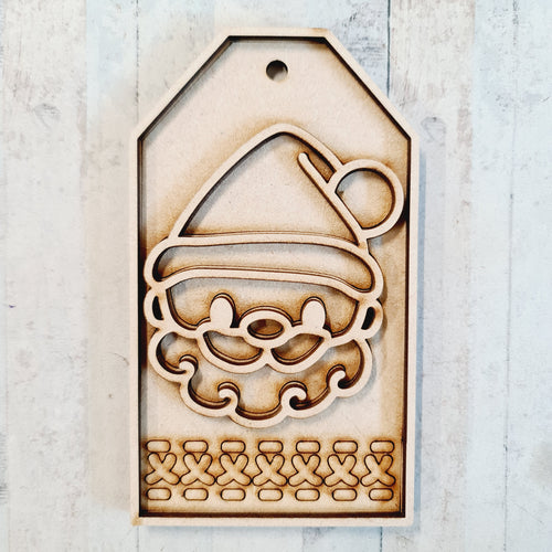 OL3596 - MDF Christmas Tag Hanging - Santa 1 - Olifantjie - Wooden - MDF - Lasercut - Blank - Craft - Kit - Mixed Media - UK