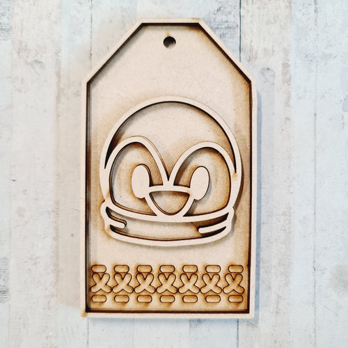 OL3592 - MDF Christmas Tag Hanging - Penguin 1 - Olifantjie - Wooden - MDF - Lasercut - Blank - Craft - Kit - Mixed Media - UK