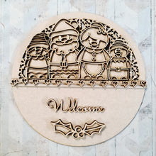 OL3613 - MDF Christmas Doodle Naive Characters Rattan Circle  Plaque - Your wording - - Olifantjie - Wooden - MDF - Lasercut - Blank - Craft - Kit - Mixed Media - UK