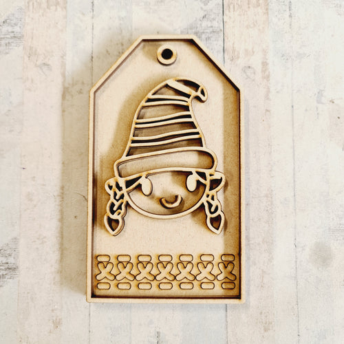 OL3601 - MDF Christmas Tag Hanging - Girl Elf 2 - Olifantjie - Wooden - MDF - Lasercut - Blank - Craft - Kit - Mixed Media - UK