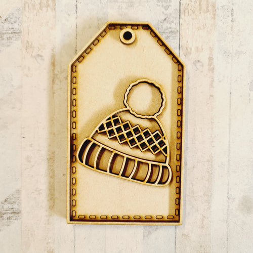OL3639 - MDF Christmas Tag Hanging -Bobble Hat - Olifantjie - Wooden - MDF - Lasercut - Blank - Craft - Kit - Mixed Media - UK