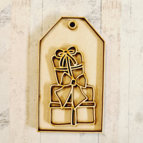 OL3637 - MDF Christmas Tag Hanging - Presents - Olifantjie - Wooden - MDF - Lasercut - Blank - Craft - Kit - Mixed Media - UK
