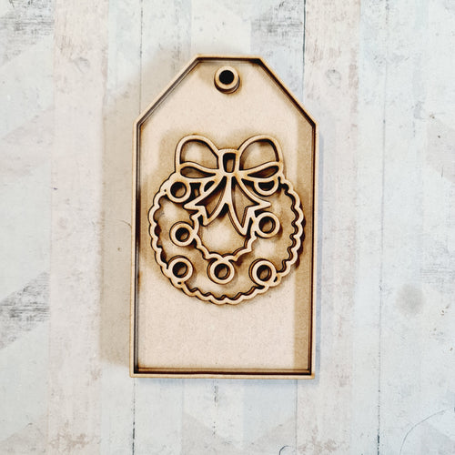 OL3634 - MDF Christmas Tag Hanging - Wreath - Olifantjie - Wooden - MDF - Lasercut - Blank - Craft - Kit - Mixed Media - UK