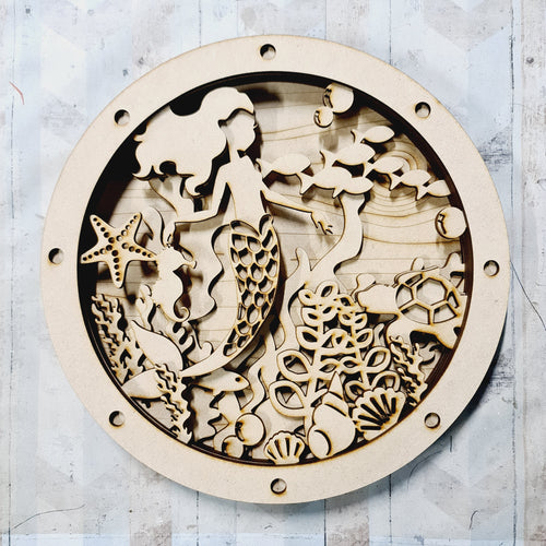 OL471 - MDF Layered Mermaid Circle Plaque Personalised - Olifantjie - Wooden - MDF - Lasercut - Blank - Craft - Kit - Mixed Media - UK