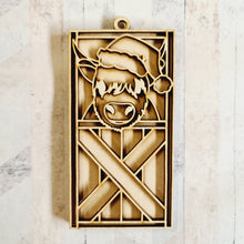 OL3679 - MDF Doodle Christmas Hanging - Hoghland Cow Barn Door  with or without banner