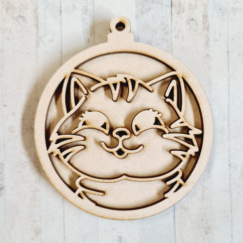 OL3557 - MDF Doodle Christmas Hanging - Cute Cat with or without banner - Olifantjie - Wooden - MDF - Lasercut - Blank - Craft - Kit - Mixed Media - UK