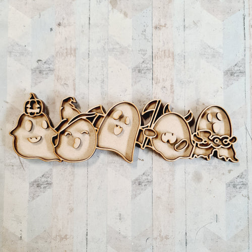 OL4093 - MDF doodle stacked horizontal Ghosts - Olifantjie - Wooden - MDF - Lasercut - Blank - Craft - Kit - Mixed Media - UK