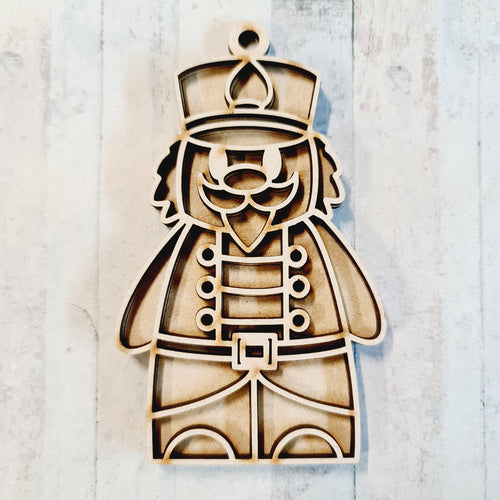 OL3750 - MDF Doodle Naive Style Christmas Hanging - with or without banner - Nutcracker - Olifantjie - Wooden - MDF - Lasercut - Blank - Craft - Kit - Mixed Media - UK