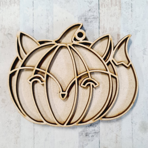 OL3570 - MDF Doodle Foxkin Pumpkin Hanging - with or without banner - Olifantjie - Wooden - MDF - Lasercut - Blank - Craft - Kit - Mixed Media - UK