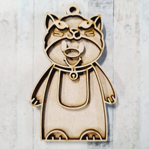 OL3781 - MDF Doodle Naive Style Christmas Hanging - with or without banner Fancy Dress - Cat - Olifantjie - Wooden - MDF - Lasercut - Blank - Craft - Kit - Mixed Media - UK