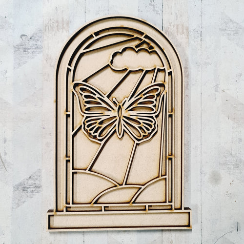 OL3208 - MDF Butterfly Window Arch Doodle Kit - Olifantjie - Wooden - MDF - Lasercut - Blank - Craft - Kit - Mixed Media - UK