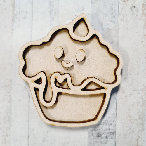 OL3795 - MDF Mini (8cm) Kawaii Backing - Magnet / Brooch size! Cupcake - Olifantjie - Wooden - MDF - Lasercut - Blank - Craft - Kit - Mixed Media - UK