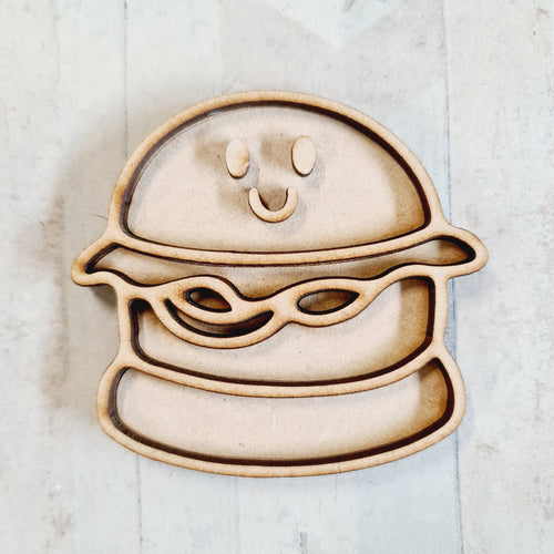 OL3802 - MDF Mini (8cm) Kawaii Backing - Magnet / Brooch size! Burger - Olifantjie - Wooden - MDF - Lasercut - Blank - Craft - Kit - Mixed Media - UK