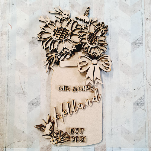 OL711 - MDF Personalised Wedding themed Large Floral Milk Churn - Sunflowers - Olifantjie - Wooden - MDF - Lasercut - Blank - Craft - Kit - Mixed Media - UK