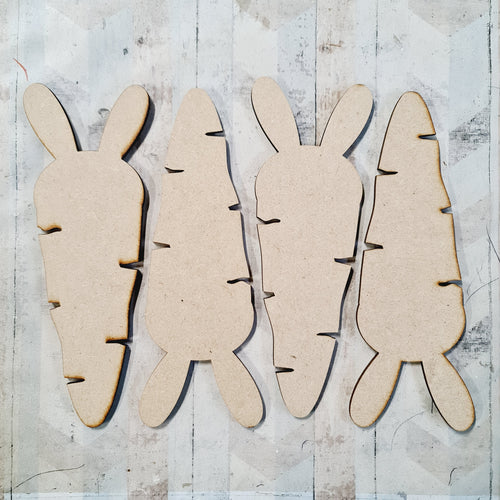 SALE - MDF Set of 4 Bunny Carrot- CC165 - Olifantjie - Wooden - MDF - Lasercut - Blank - Craft - Kit - Mixed Media - UK