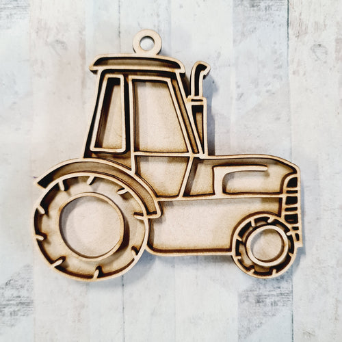 OL3837 - MDF Doodle Farming Hanging - Tractor - With or Without Banner - Olifantjie - Wooden - MDF - Lasercut - Blank - Craft - Kit - Mixed Media - UK