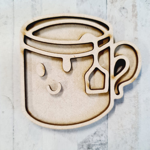 OL3798 - MDF Mini (8cm) Kawaii Backing - Magnet / Brooch size! Cup tea - Olifantjie - Wooden - MDF - Lasercut - Blank - Craft - Kit - Mixed Media - UK