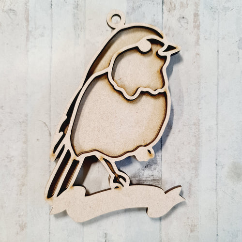 OL4168 - MDF Doodle Christmas Hanging - Robin 2 - with or without banner - Olifantjie - Wooden - MDF - Lasercut - Blank - Craft - Kit - Mixed Media - UK