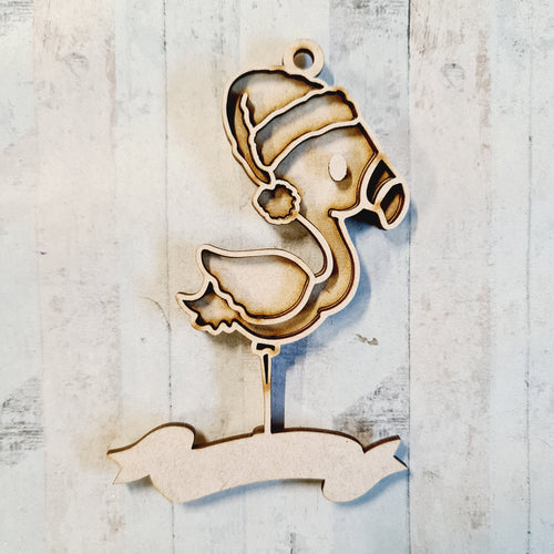 OL3989 - MDF Doodle Santa Hat - Hanging - Flamingo - With or Without Banner - Olifantjie - Wooden - MDF - Lasercut - Blank - Craft - Kit - Mixed Media - UK