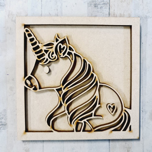 OL3980 - MDF Ladder Insert Tile - Doodle Unicorn 5 - Olifantjie - Wooden - MDF - Lasercut - Blank - Craft - Kit - Mixed Media - UK